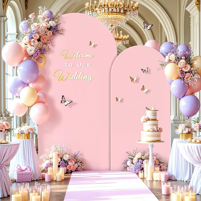 7.2FT 6FT Arch Backdrop Cover for Wedding, Set of 2 Stretchy Spandex Fitted Arch Stand Cover for Baby Shower, Birthday Party Decor, Chiara Backdrop Cover with Double-Sided Design(Pink, Blue)
