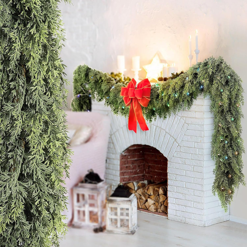 cedar christmas garland with lights for mantle, view 9