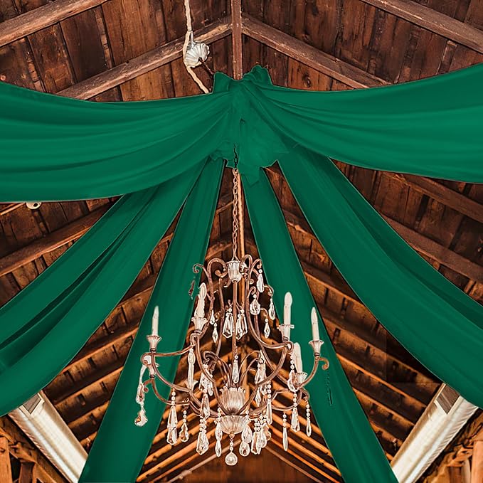 6 Panels Emerald Green Wedding Ceiling Drapes 5ftx30ft Ceiling Drapes Chiffon Fabric Arch Draping Sheer Curtains Soft Drapery Draping Wedding Ceiling Decorations for Party Ceremony Stage Swag