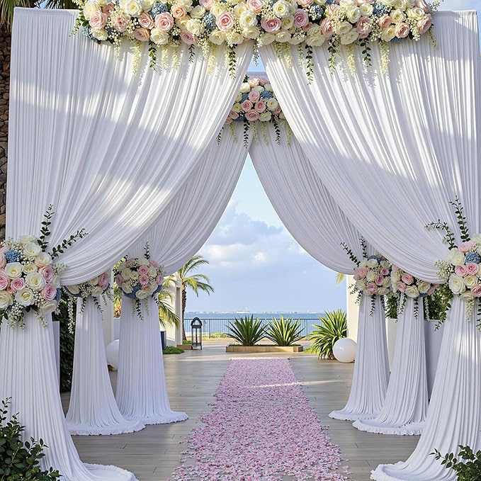 30ft x 15ft White Wrinkle Free Backdrop Curtains for Parties,Silky Polyester Fabric Wedding Ceiling Drapes, 6 Panels 15ft Photo Back Drop Drapes for Baby Shower Photography Stage Background Cloth