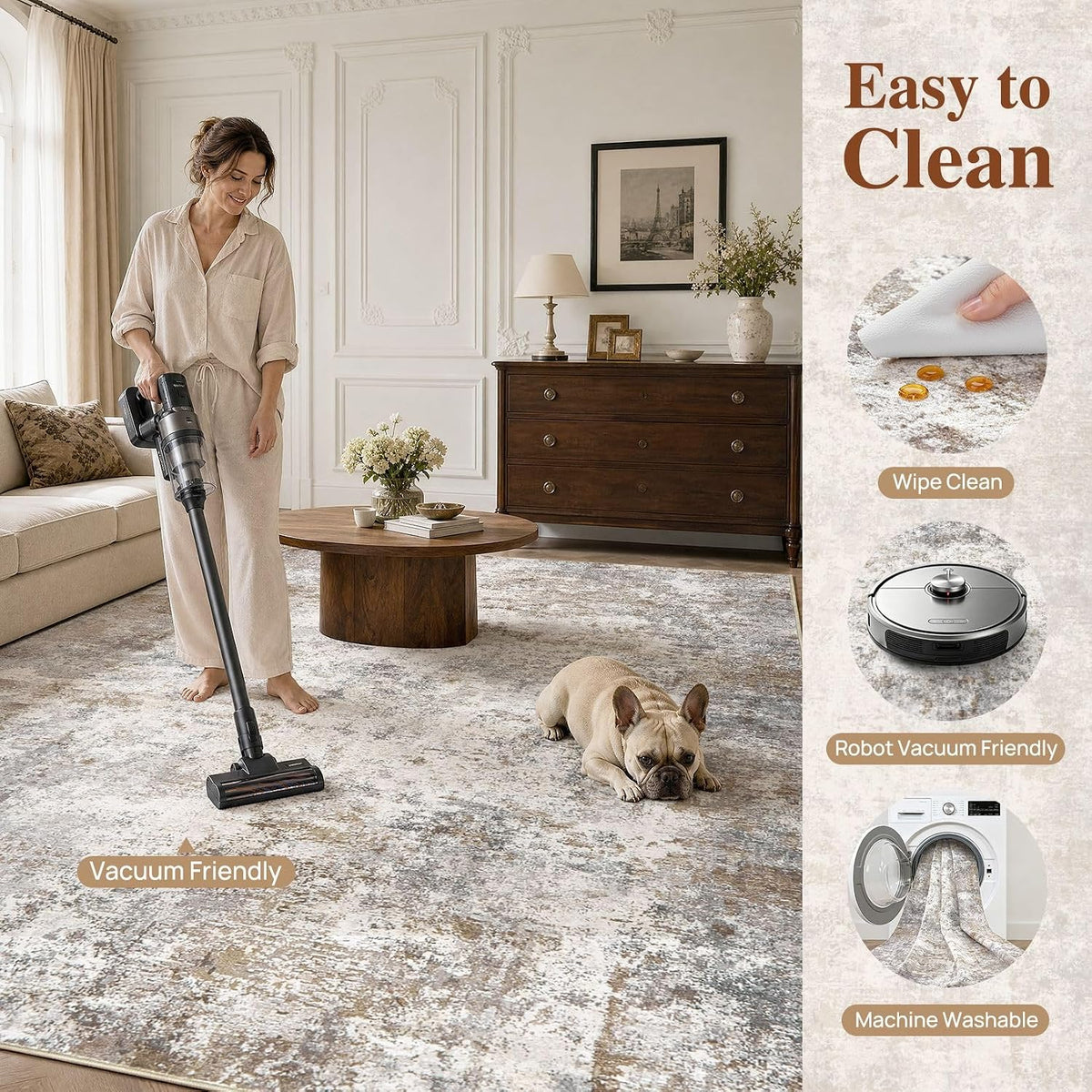 UERMEI 8x10 Area Rug Living Room Rugs Washable Neutral Brown Grey Carpet