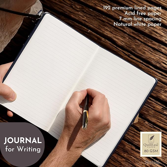 SETTINI Lined Journal, Ideal for Journaling - A5 Vegan Leather Notebook, 192 Archival-Quality Pages, QuillEase Bleed-Free Paper, Inner Pocket & Bookmark - US Navy Gifts, Navy Anchor