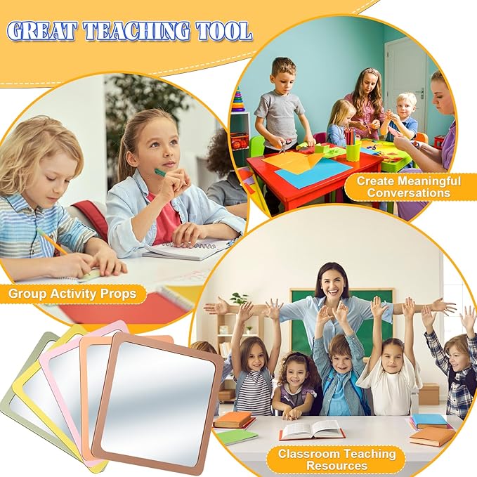 Dandat 10 Pcs Small Mirrors for Kids 6 x 6 Inch Square Shatter Proof Reflector Toddler Glass Plastic Reflector for Classroom DIY Craft Preschool Facial Expression (Earth Colors)