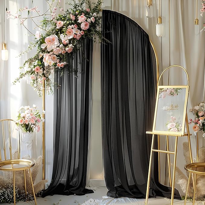 Black Wedding Arch Draping Fabric 1 Panel 30'' x 20FT Black Drapes Sheer Fabric Backdrop Arch Draping Fabrics for Wedding Ceremony Birthday Party Bridal Shower Decoration