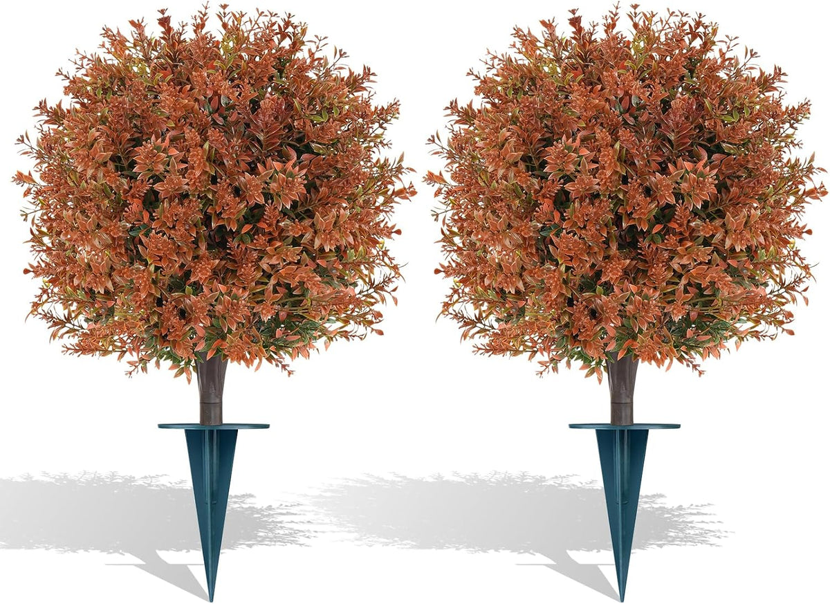 Grooy Fall 2 Pack Artificial UV-Resistant Topiary Balls with Ground Spikes
