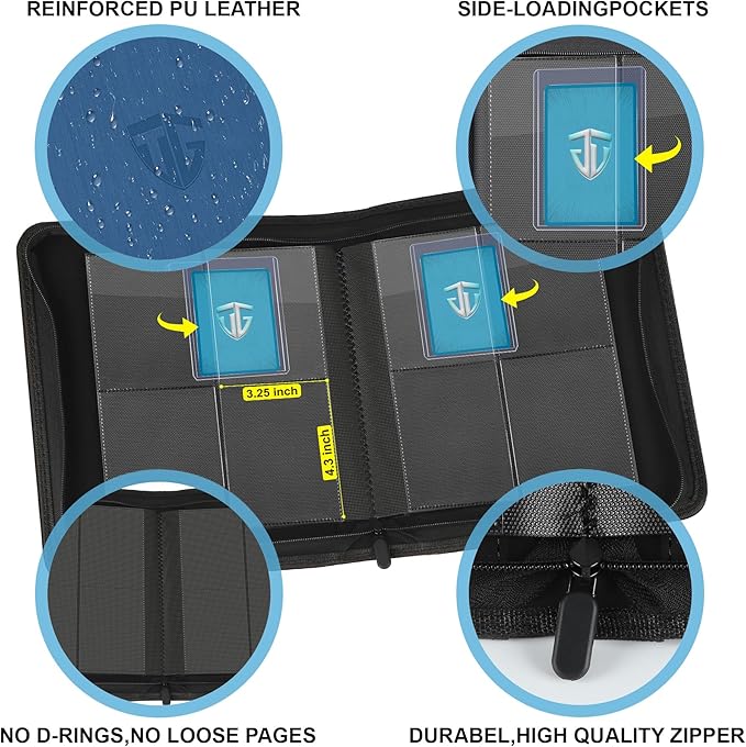 Toploader Binder,Holds 112 Toploaders, 4 Pocket Top Loader Binder for 3" x 4" Rigid Card Holders for Trading Cards or Sports Cards Binder (Blue)