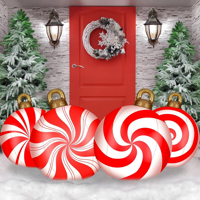 Jetec 4 Pcs Giant Inflatable Christmas Ball, Candy, Red, White