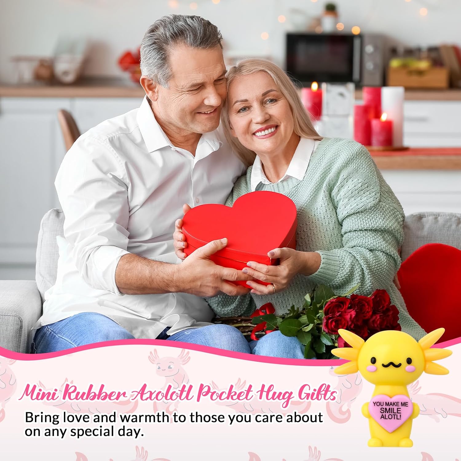 Gejoy 25 Sets Valentines Axolotl Figurines Gifts Positive Mini Axolotl with Positive Card Gift Bags for Valentine's Day Birthday Party Coworkers Employees