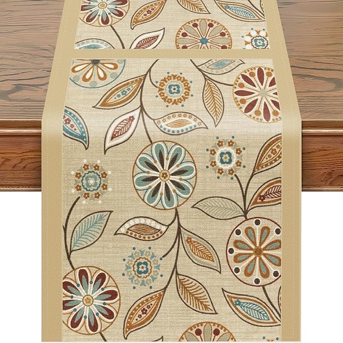 Snycler Table Runner Boho Table Runners Vintage Elegant Farmhouse Table Center Linen Decor for Home Dining Party Entrance (13x108 Inch) Khaki