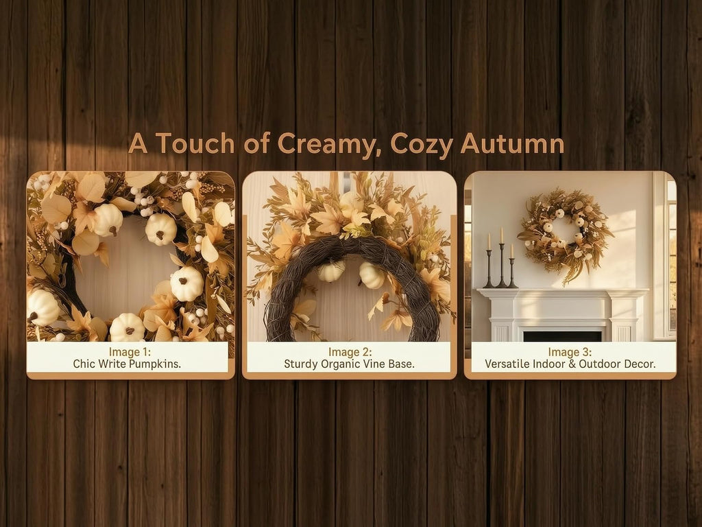 24 inch neutral fall wreath for front door, side view