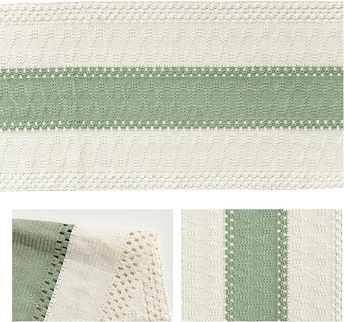 Artoid Mode Light Green Farmhouse Rustic Table Runner, Seasonal Holiday Hollow Kitchen Dining Table Decoration for Home Party Decor 12x72 Inch