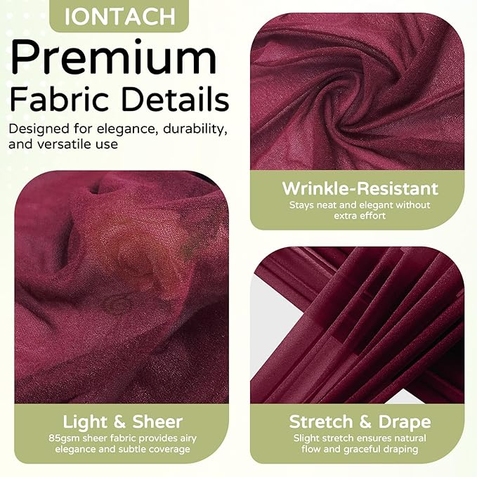 Wedding Arch Draping Fabric 29" x 19Ft Sheer Drapes for Backdrop Wedding Ceremony Reception Ceiling Decor Curtain Baby Bridal Shower Decoration (Burgundy, 1 Panel)