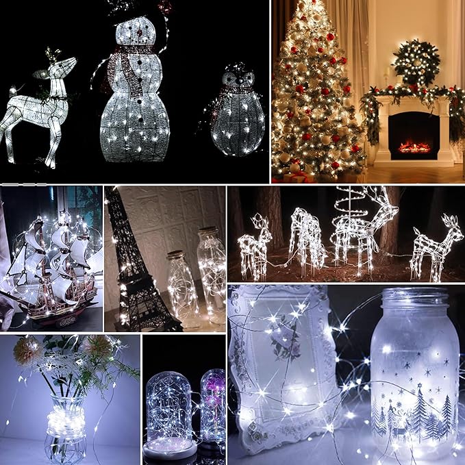 pozzolanas 24 Pack White Battery Operated String Lights - 7ft Waterproof Fairy Lights with 20 LEDs for Home, Mason Jar, Party, Wedding, Halloween, Christmas Decorations