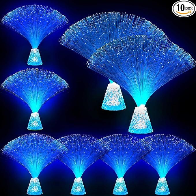 Patelai 10 Pcs LED Fiber Optic Lamp Color Changing Fiber Optic Night Light with Multicolor Glow Decorative Table Centerpiece for Sensory Bedroom Halloween Party Holiday Decorations (Crystal,Blue)