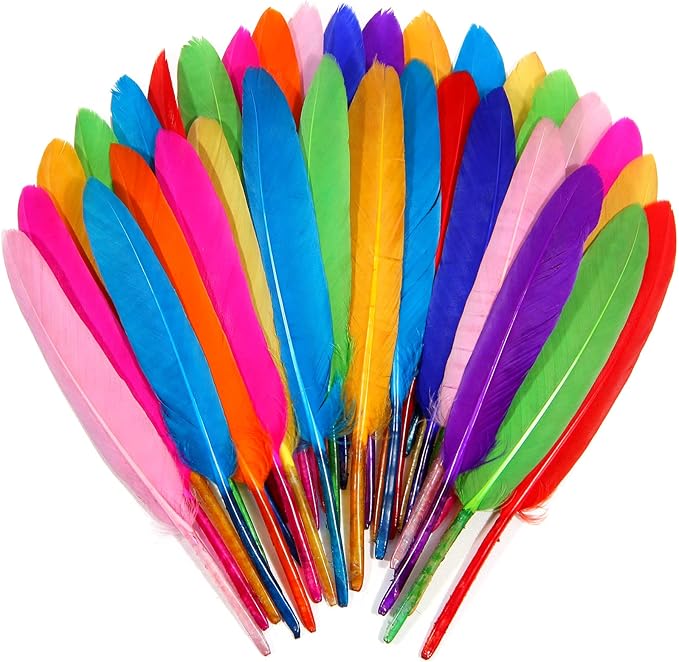 FeelfunFeather 120pcs Mix Colur Goose Cochettes Feather 4-6 inch 10-15cm Bulk Natural for Wedding Party Halloween Decorations DIY Cosplay Gothic Costumes Crafts