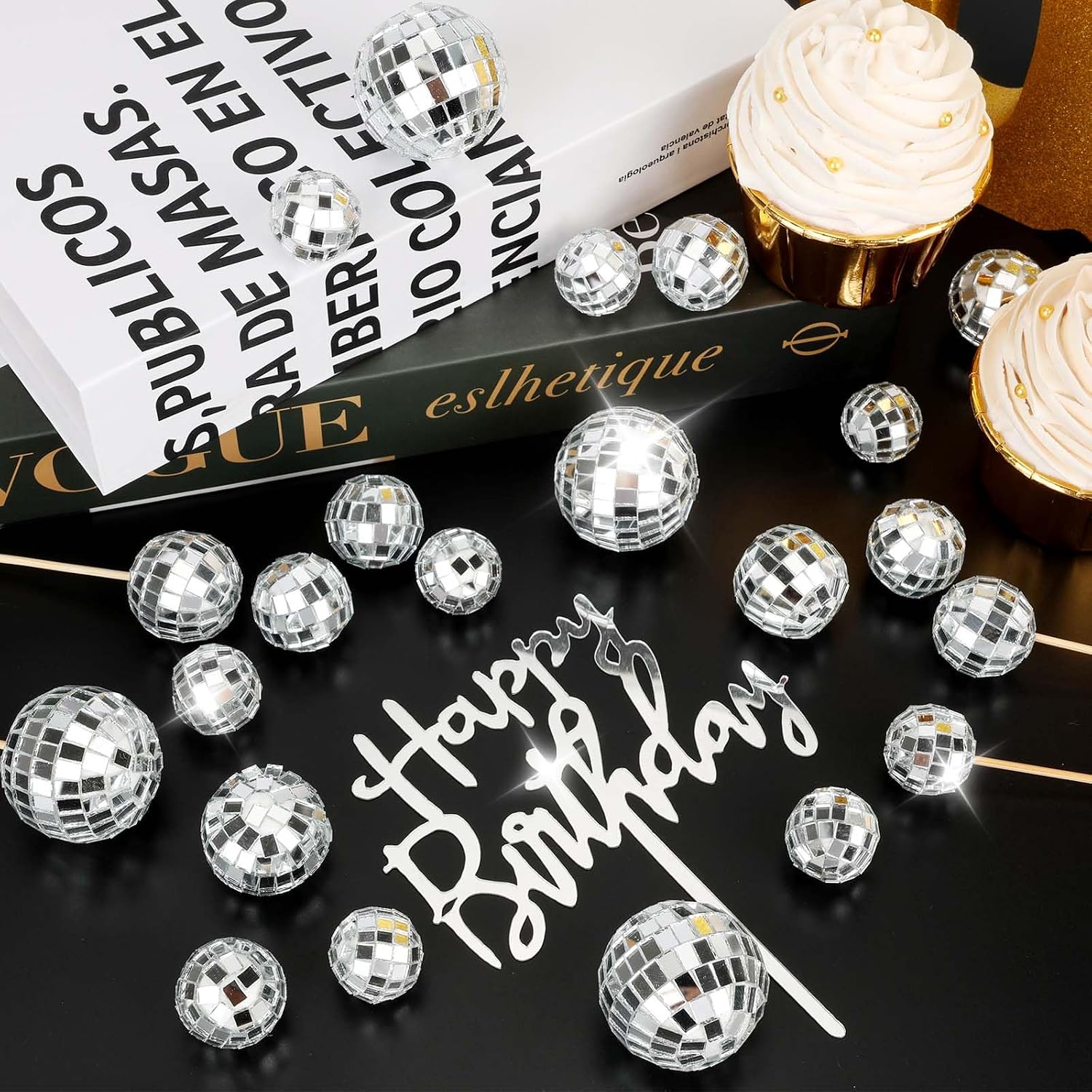 23 pcs Disco Ball Cupcake Toppers Happy Birthday Cake Topper 1970s Disco Ball Cake Picks Disco Theme Party Decorations for Birthday Party Favor