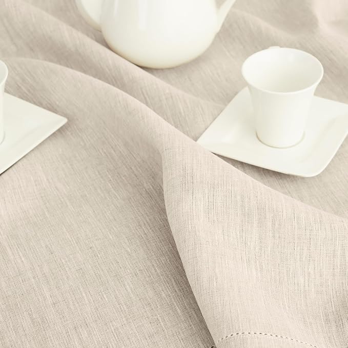Solino Home Linen Table Runner 108 Inches Long - Classic Hemstitch 100% Pure Linen Light Natural Dining Table Runner 14 x 108 Inch for Fall, Autumn, Thanksgiving