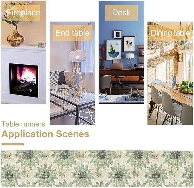 Chrysanthemum Vintage Floral Table Runner, Elegant Yellow Sunflower Spring Summer Elegant Pattern Artichokes Flower Table Runner for Party Kitchen Dining Living Room Decor, 13x60 Inch