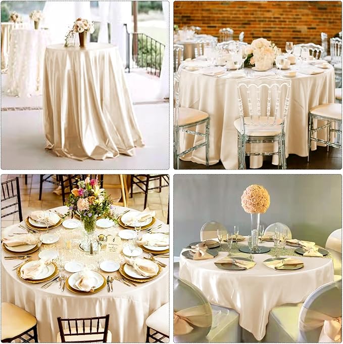 fani 6 Pack 120 Inch Champagne Round Tablecloth - Premium Silky Satin Tablecloth Overlay Smooth Fabric Table Cover Linens, Table Decoration for Wedding Party Banquet Events Restaurant Kitchen Dining