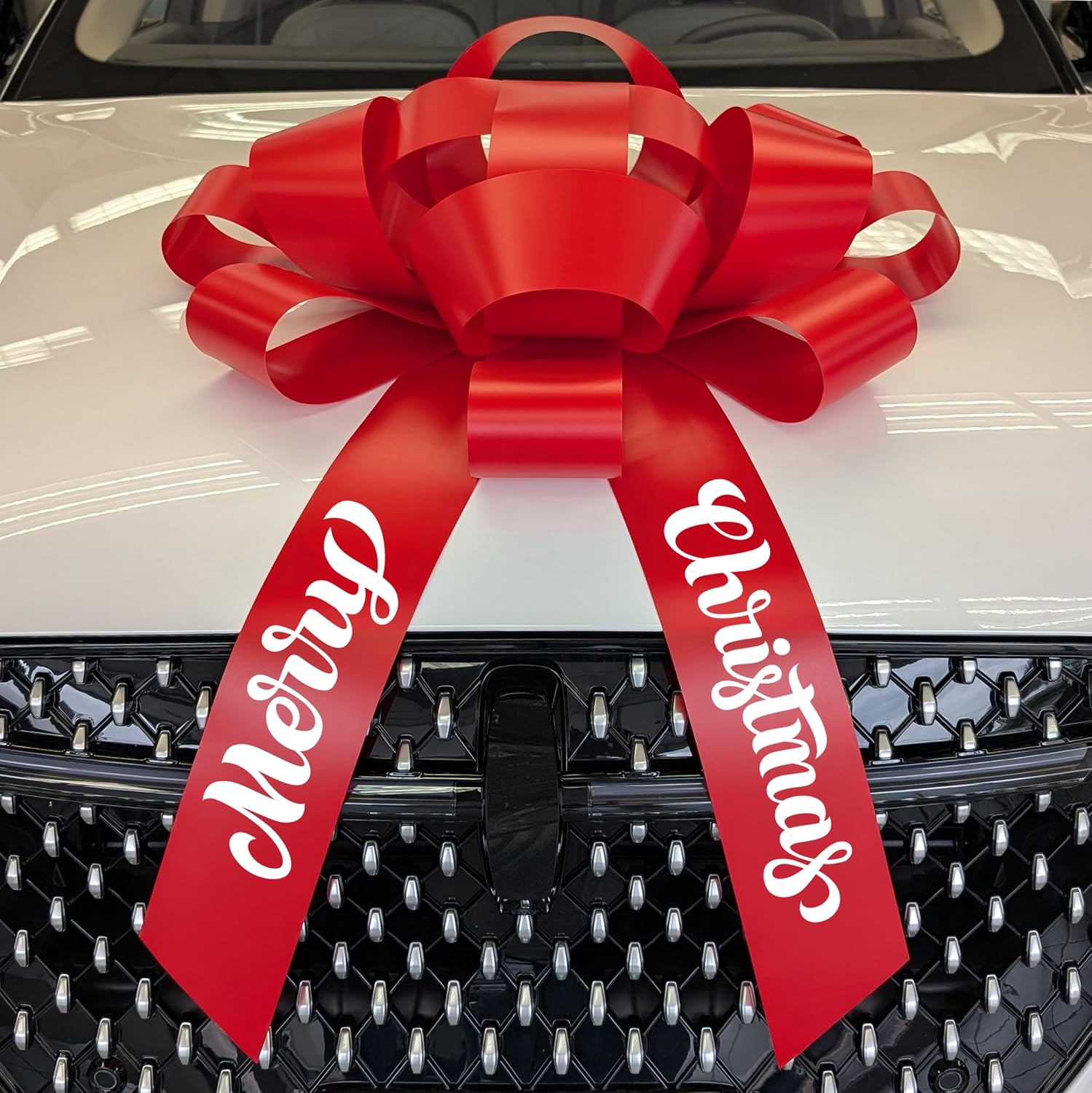 CarBowz Big Merry Christmas Car Bow, Giant 30" Bow, Non Scratch Magnet, Weather Resistant Vinyl (Red)