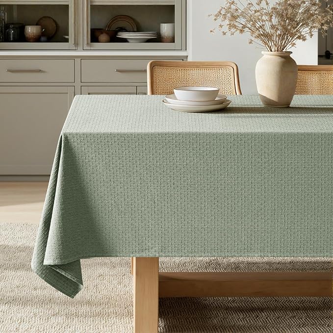 MIULEE Sage Green Linen Cottton Table Cloth Rectangle Tablecloth Waterproof Spillproof Cross-Star Textured Table Cltoth Decorative Farmhouse Style for Dining Party Weddings 52x70 Inch