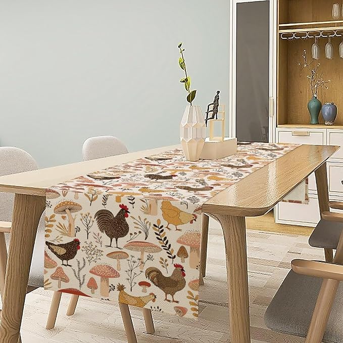 Mushroom Table Runner,Retro Natural Plant Famhouse Table Runner for Kitchen Dining Table Home Party Decoration 13x108 Inch