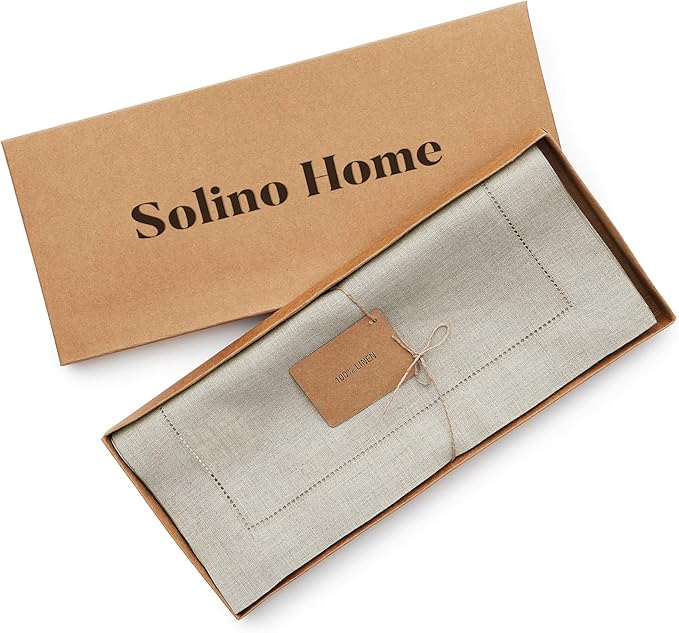 Solino Home Linen Natural Table Runner 156 Inches Long - 100% Pure Linen Extra Long Table Runner 14 x 156 Inch for Fall, Autumn, Thanksgiving, Christmas - Classic Hemstitch
