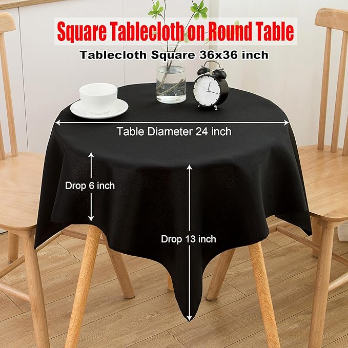 sancua Small Square Tablecloths 36x36 Inch - Black Table Cloth for Square or Round Tables, Washable Polyester Fabric Table Cover for Nightstand End Bedside Tables