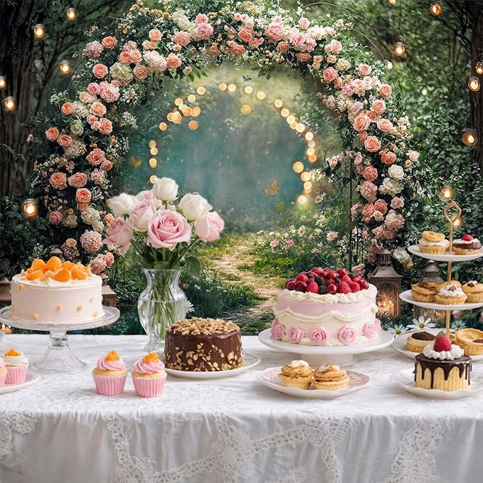 5x3ft Enchanted Forest Wedding Photography Backdrop Wonderland Roses Fairy Tale Backdrop Pink Flower Birthday Newborn Baby Shower Wedding Bridal Party Banner Photo Booth Props Anniversary Background