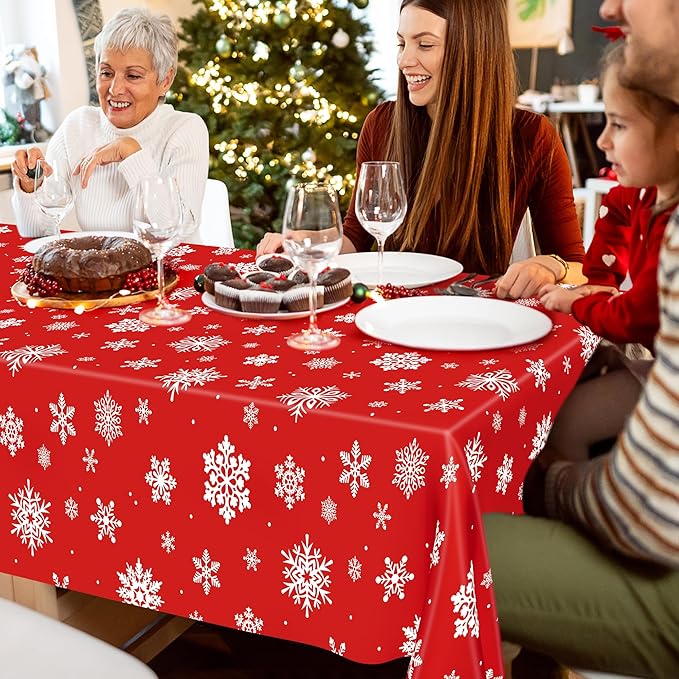 4 PACK Christmas Tablecloths, 54" x 108" Holiday Party Decor, Snowflakes Tablecloth Xmas Plastic Tablecloth Disposable Table Cloth Rectangle Tablecover, Christmas Decorations Holiday Party Supplies