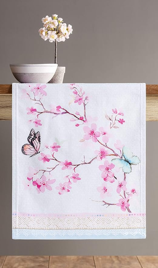Maison d' Hermine Table Runner 100% Cotton Double Layer Table Runners 108 inches Long Decorative for Home Kitchen Dining Party Wedding Bridal Shower Spring Summer (Blossoms in Spring, 14.50" x 108")