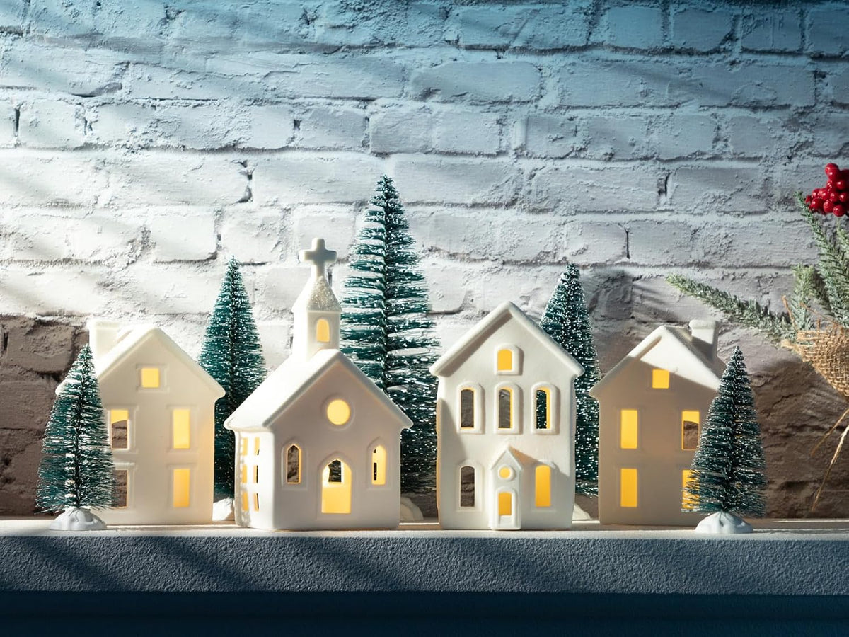 ztl 9pcs christmas village sets - 4 led showing dimensions