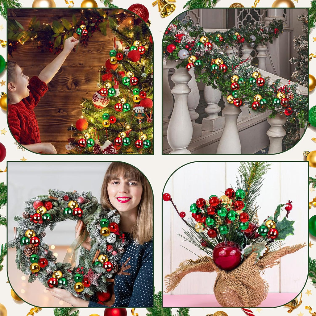 Syhood 12 Set 7.9 Inch Christmas Ball Picks and Sprays Shatterproof Xmas Red Green Gold Ball Ornaments on Wired Picks for Christmas Tree Vase Wreath Stairs Garland Decoration Supplies