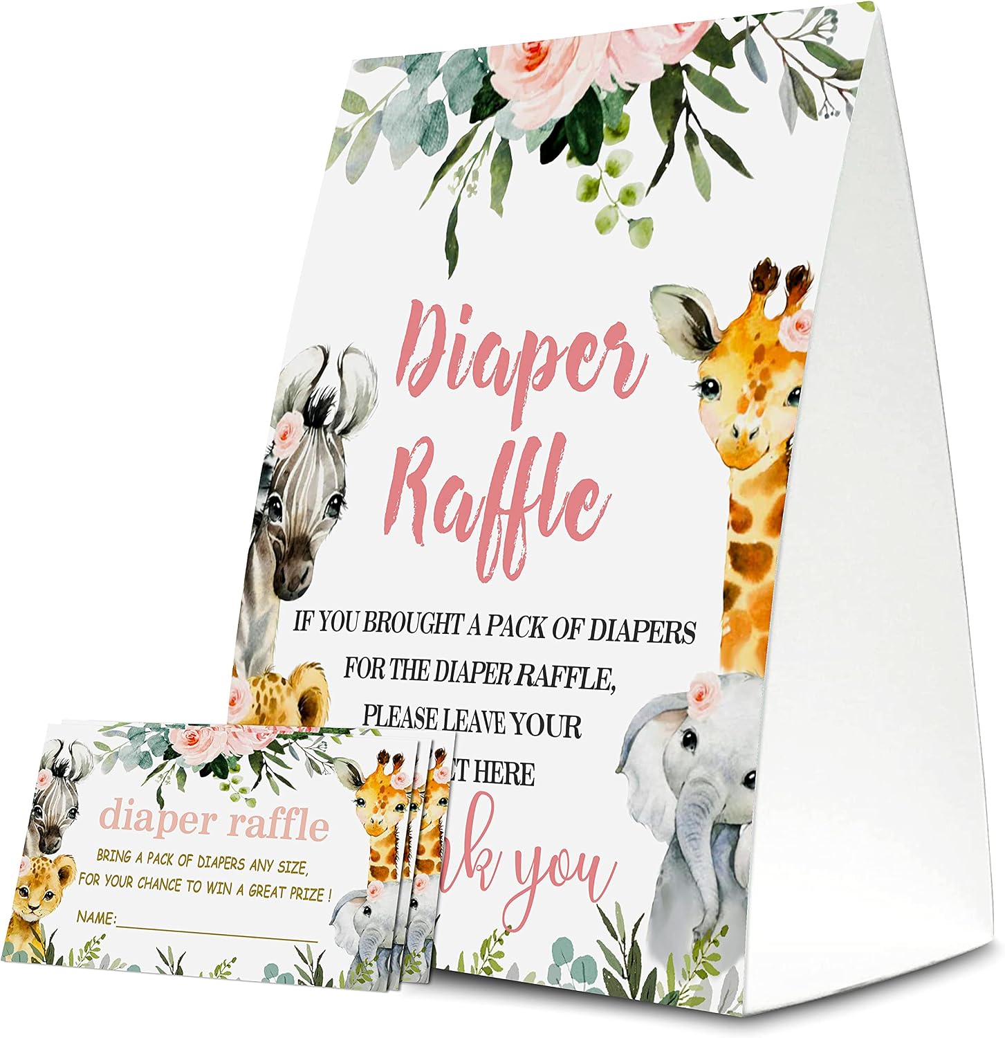 Yuansail Diaper Raffle Tickets For Baby Shower, Jungle Animal Themed Cards, Party Favors For Baby Showers Game Cards, 1 Sign & 50 Cards Per Pack – (bb002-niaobu)