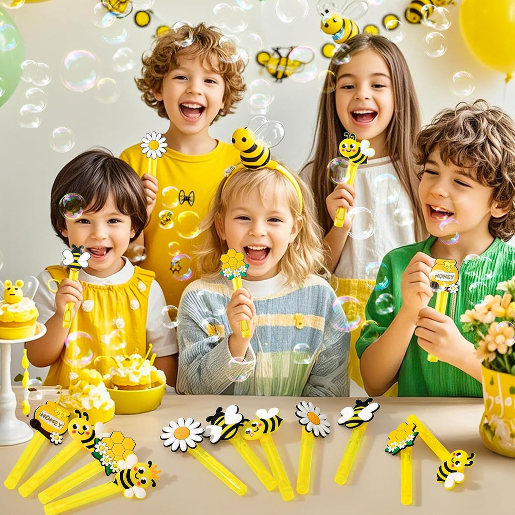 Winrayk Bee Party Favors, 24Pcs Bee Themed Mini Bubble Wands for Kids Bubbles Bulk with Detachable Topper (6 Styles & Colors), Birthday Gift Easter Goody Bag Stuffer Classroom Prizes Honey Party Favor