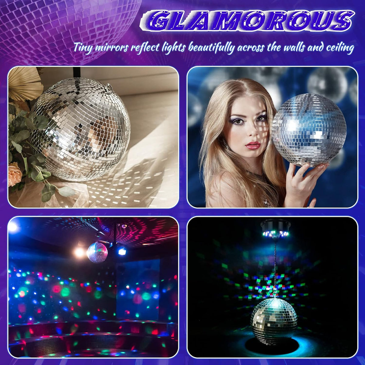 Disco Ball with Motor and Light 8" Hanging Mirror Ball Batteries Powered