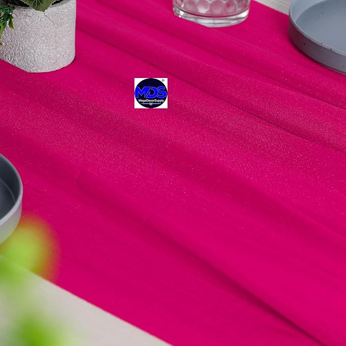 MDS 2 Pack 14ft Chiffon Table Runner 29 x 170 Inches Sheer Wedding Runner Romantic Rustic Table Runner for Wedding Decorations, Birthday Parties, Bridal Shower Party Arch Decor - Hot Pink