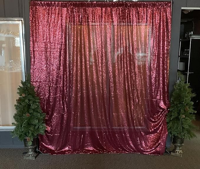 ShinyBeauty Burgundy Sequin Sparkling Backdrop 10x10FT | Photographic Glitter Fabric Backdrop for Wedding Birthday Baby Shower,Party Decor