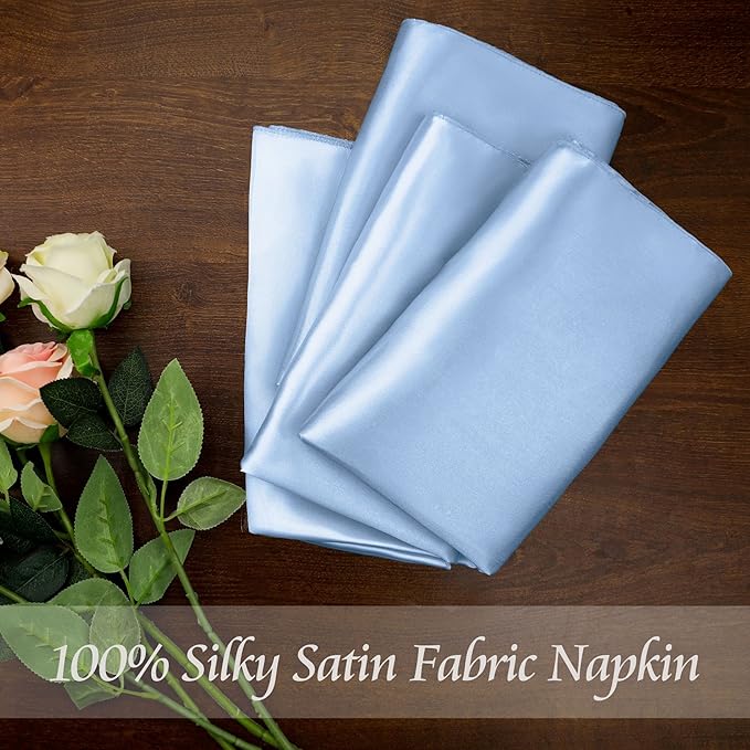 Manyshofu 50 Pieces Baby Blue Satin Napkins - 12x12 Inches Cloth Napkins, Square Satin Fabric Napkin Set - Elegant & Smooth Table Napkins for Wedding Dinner Party Lunch Banquet Restaurant Decoration