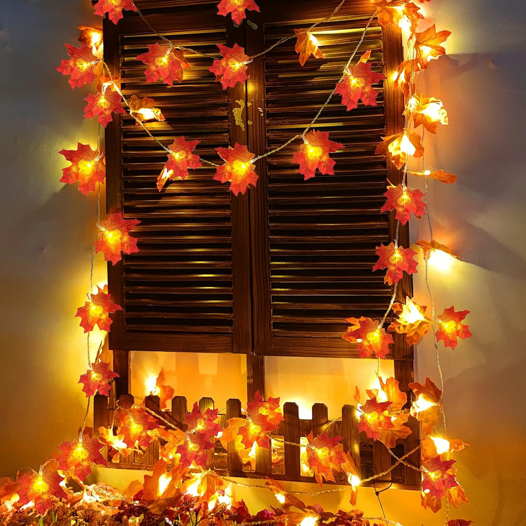 TURNMEON 2 Pack Fall Decor Enlarged Maples Leaves Lights Total 20Ft 40LED | Fall Decorations for Home Battery Operated Autumn Garland Lights Waterproof Indoor Outdoor Halloween Thanksgiving Decorations