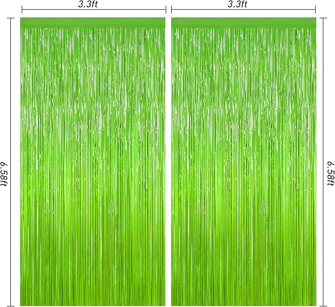 Grass Green Foil Fringe Curtain Backdrop, 2Pack Metallic Tinsel Fringe Curtain Streamers Photo Backdrop for St Patricks Day Football Decorations, Birthday Christmas Tropical Party Decor Door Streamers