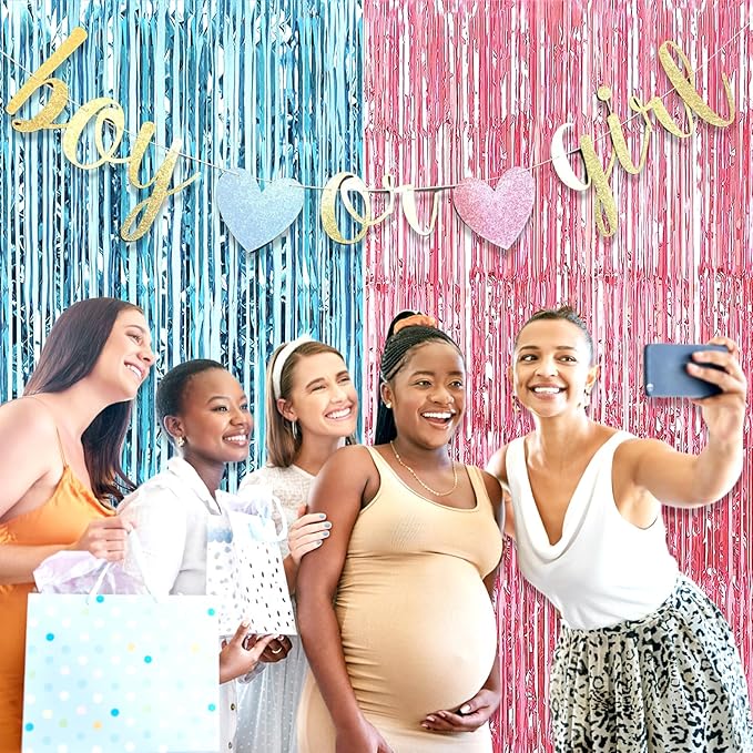 6 Pack Pink Blue Foil Fringe Curtain Backdrop, 3.28Ft x 8.2Ft Metallic Tinsel Foil Fringe Streamer Curtains for Photo Booth,Birthday, Christmas Day, New Year, Wedding Party Decorations