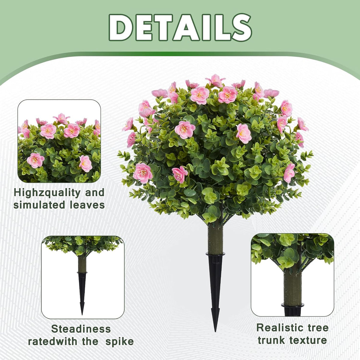 mgwill 20" artificial camellia topiary ball tree with, side view