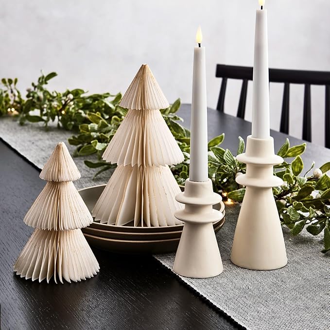 LampLust White Honeycomb Paper Trees, 2 Pack, 6 & 8 Inch, Winter Ornaments, Winter Decorations for Home and Mantel Decor, Winter Wonderland Decorations
