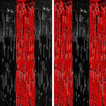 2 Pack Red and Black Tinsel Foil Fringe Curtains, Red and Black Party Decorations, Metallic Tinsel Party Streamers Backdrop for Halloween Birthday Red Carpet New Years Party Decorations