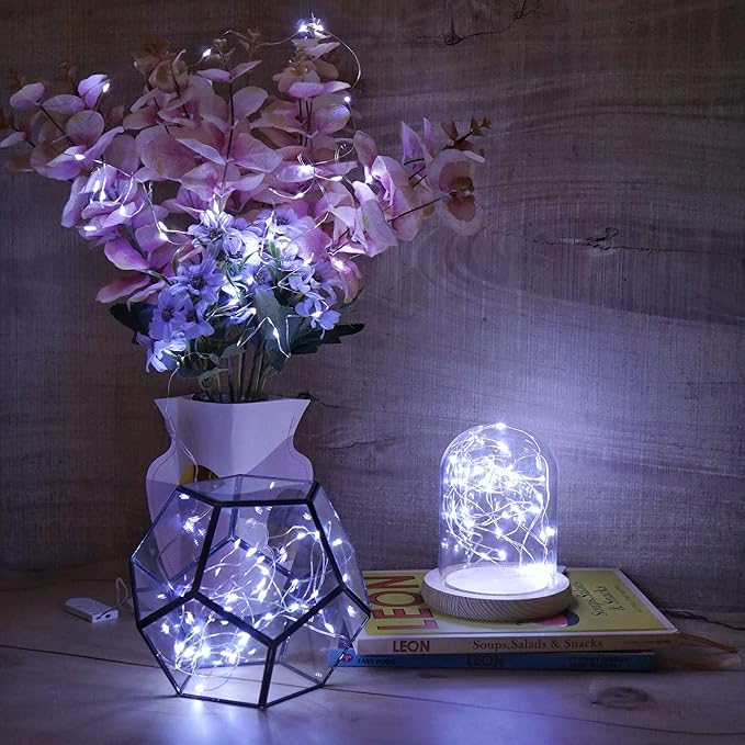 20 Pack Fairy Lights Battery Operated, 6.6ft 20 LED Mason Jar Lights Silver Wire Waterproof Firefly Mini Led String Lights for Table Party Wedding Centerpiece DIY Crafts Christmas Decor