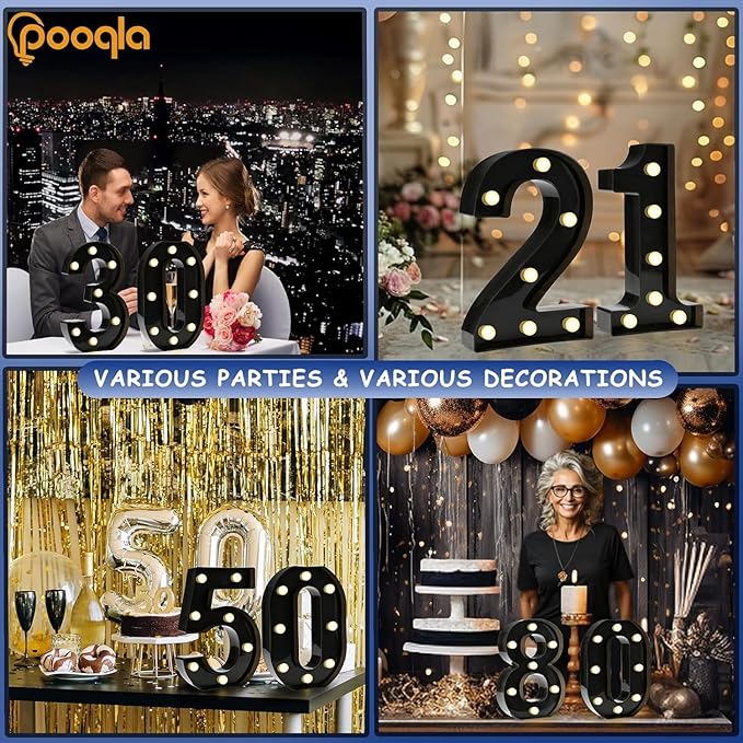 Pooqla 25th Birthday Decorations for Her Him, Black Light Up Number 25 for Party Table Decorations, 25th Birthday Gift for Men Women, Backdrop Wall Decor for 25th Wedding Anniversary Decoration
