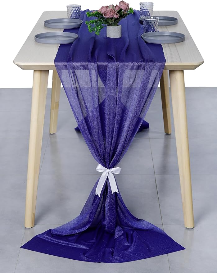 MDS 2 Pack 10ft Chiffon Table Runner 29 x 120 Inches Sheer Wedding Runner Romantic Rustic Table Runner for Wedding Decorations, Birthday Parties, Bridal Shower Party Arch Decor - Royal Blue