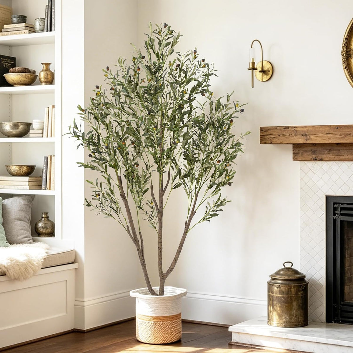 Olive Trees Artificial Indoor, 6FT Tall Faux Olive Tree with Planter & Ba...