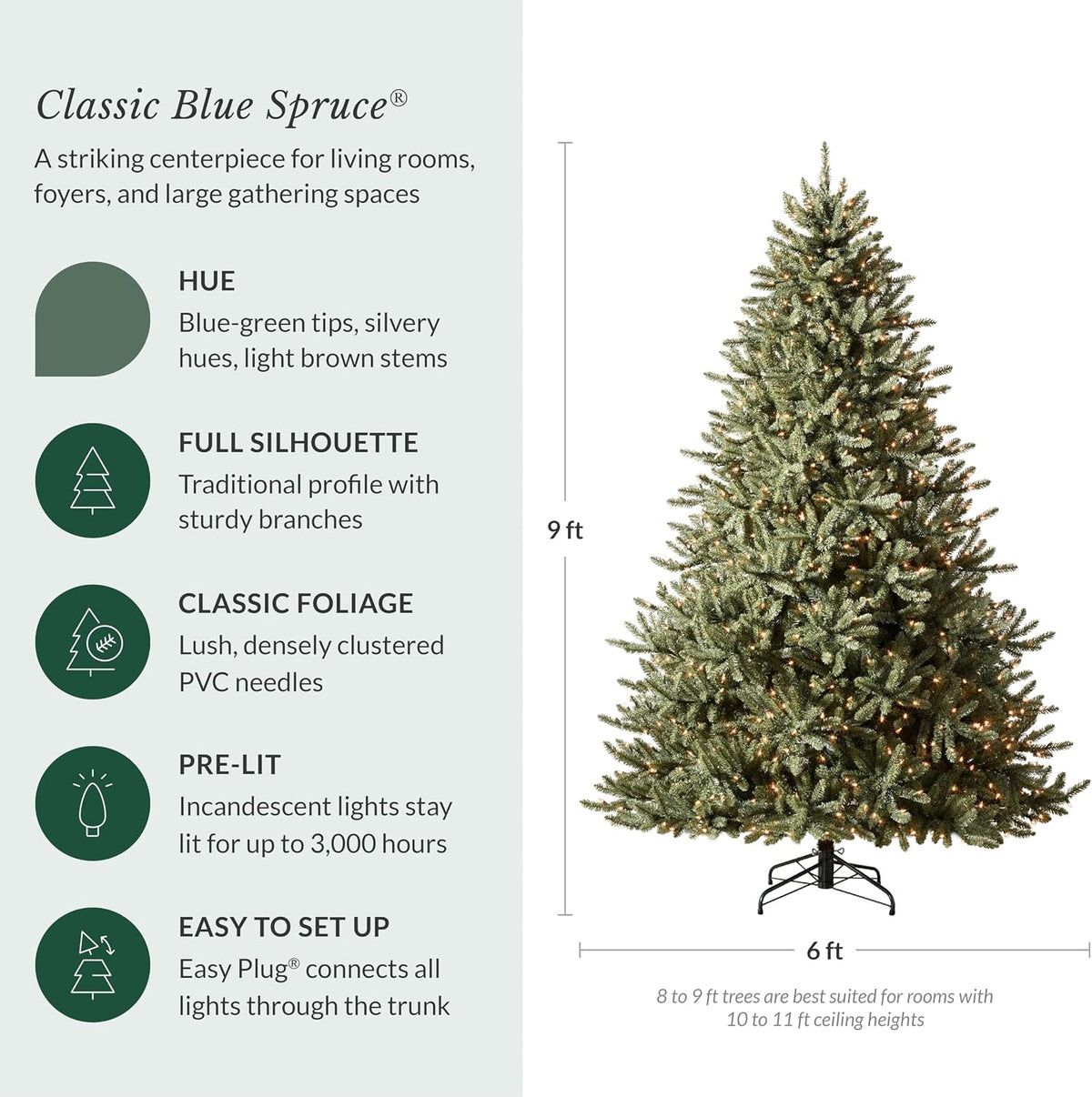Balsam Hill 9ft Pre-Lit Classic Blue Spruce - Artificial Christmas Tree with ...